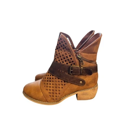 Коричневый ботильоны женщин вырез Western пряжка Moto повседневные туфли - Изображение 1 из 4