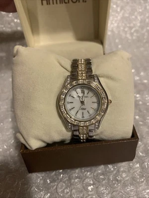 Armitron Wrist Watch Rhinestone Bezel Cut Crystals 75/3689GP Gold Bracelet Bling - image 1 of 4