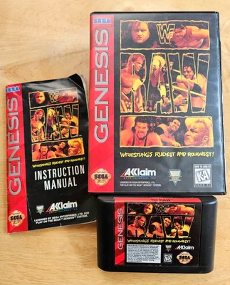 Sega Genesis (CIB) - WWF RAW - COMPLETE WWE Wrestling Game, Box and Manual - Image 1 of 4