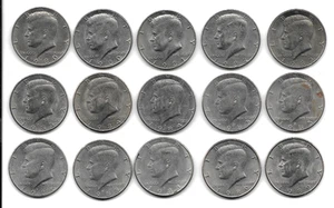 15 KENNEDY HALF DOLLARS, 1980 - 1989, 15 DIFFERENT DATES, CIRCULATED COINS - Picture 1 of 2