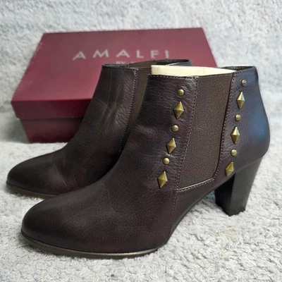Amalfi by Rangoni Brown Italian Leather Studded Ankle Boots Booties 7M NEW VTG - Image 1 of 4