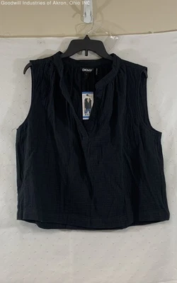 Blusa sin mangas para mujer DKNY negra gasa algodón cuello dividido talla L nueva con etiquetas Foto 1 de 4