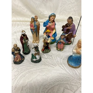 Nativity Scene 9 Figurines Assorted Joseph Mary Jesus Magi Shepherd Bagpiper - Picture 1 of 6