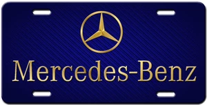 Cool Gold Mercedes Star Logo on Blue Carbon Look Aluminum Vanity License Plate - Bild 1 von 4
