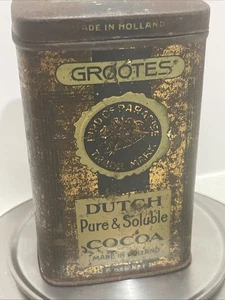 Antique Cocoa Dutch Pure & Soluble 8 Ozs Net Sample Tin 1825's Made In Holland - Bild 1 von 9