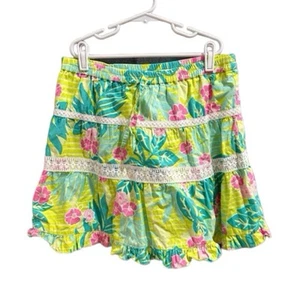 Lilly Pulitzer Skirt Vintage Floral Lace Trim Lined 100% Cotton Size Girls 14 - Picture 1 of 4
