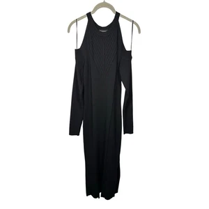 NWT INC Black Cold Shoulder Ribbed Sweater Maxi Dress Blouse Women's Medium - Picture 1 of 9
