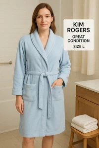 Kim Rogers hellblau Plüsch Fleece Morgenmantel L | Schalkragen Gürtel 48" Lounge - Bild 1 von 5