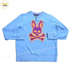 Psycho Bunny Sweatshirt Logo Skull Embroidered Neon 100% Cotton Blue Mens XXL - Picture 1 of 10