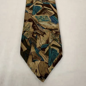 Vintage Silk Tie Monde Avant La Création Book Print Literary Librarian Teacher - Picture 1 of 6