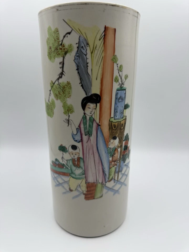 Antique Chinese Famille Rose Porcelain Brush Pot Vase 11.5’’T - Image 1 of 4