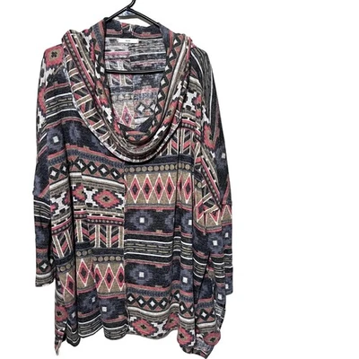 Caballete Poncho Suéter Capucha Cuello Azteca Boho Suroeste Ligero Talla L Talla Grande Foto 1 de 4