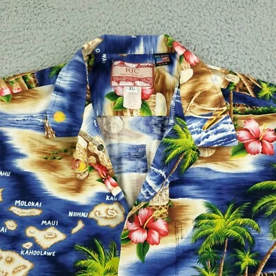 Camisa RJC De Colección Hombres XL Extra Grande Azul Floral Playa Campamento Hawaiana Hecha en EE. UU. Foto 1 de 4
