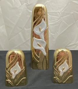 Salero y pimentero Gold Cali Lily con jarrón a juego resistente al deslustre Jpn - Imagen 1 de 5