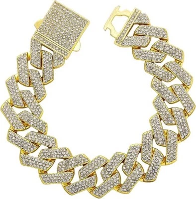 Pulseira Cuban Link Masculina Iced Out Miami Banhada a Ouro 14K Zircônia Cúbica Cúbica - Imagem 1 de 4