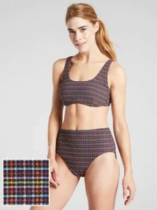 NWT Athleta 32 B / C Multicolor Seersucker Scoop Bikini Top Adjustable Straps - Picture 1 of 5