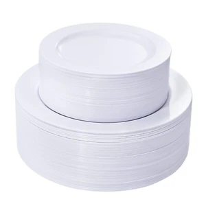 FLOWERCAT 100PCS White Plastic Plates-Heavy Duty White Disposable Plates for ... - Picture 1 of 9