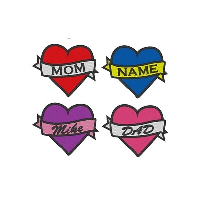 Custom Embroidered Heart Love Banner I Love Mom Dad Sew on Patch - Image 1 of 4
