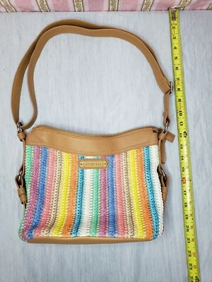 Bolsa tiracolo Rosetti Venice palha média multicolorida azul rosa amarelo roxo - Imagem 1 de 4