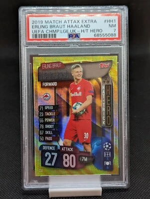 2019-20 Topps UCL Match Attax Extra Hat-Trick Hero Erling Haaland #HH1 RC PSA 7 - Image 1 of 4