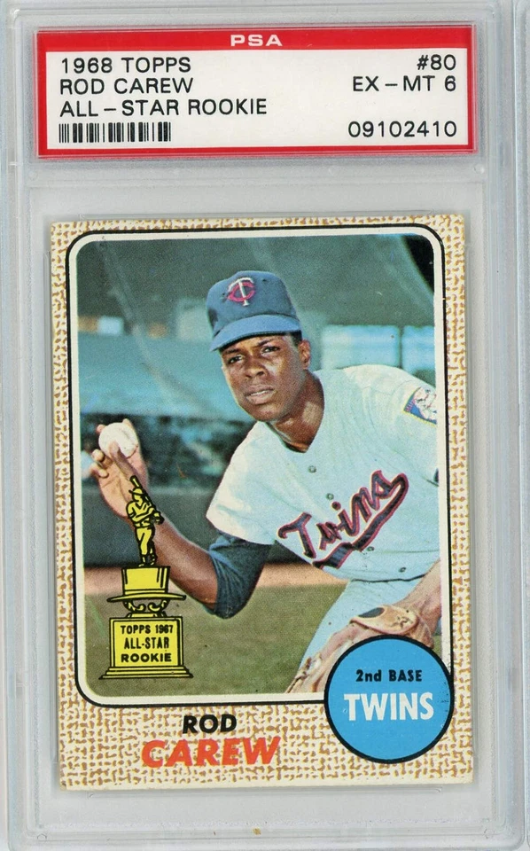 Graded 1968 Topps Rod Carew #80 2nd Year Rookie Cup Baseball Card PSA 6 EX-MT - Image 1 of 2