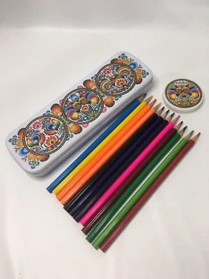 Polska Arte Popular Polonia Metal Colorear Lápiz Borrador Caja de Almacenamiento Arte Artesanía Estuche Foto 1 de 4
