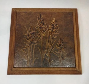 Wheat Flower Tile Italian Style Printed Trivet 10" Wood Framed Wall Mountable - Picture 1 of 5