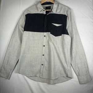GUESS Long Sleeve Button Up Shirt Men's Large Black Gray Slim Fit Pocket A635 - Picture 1 of 4