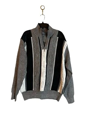 Inserch Sweater L Gray Elbow Leather Patch Cardigan Quarter Zip Grampa Textured - Image 1 of 4