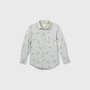 Cat & Jack™ - Boys' Dino Long Sleeve Button-Down Shirt Size XXL - 100% Cotton - Picture 1 of 7