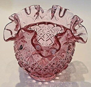 Vintage Fenton Cranberry Pink/Purple Ruffled Edge Diamond Pattern Vase L/N - Picture 1 of 7