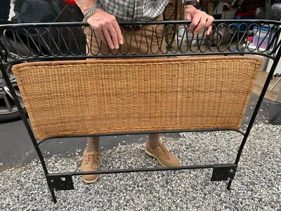 ONE Vintage John Salterini Black Wrought Iron Woven Twin Bed Headboard 1950s EUC - Image 1 of 4