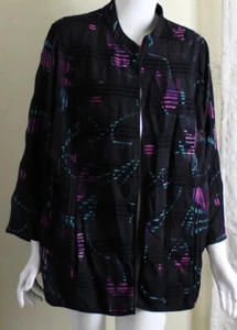Picadilly 18 1X XL Art-to-Wear Modernist Open Jacket Teal Purple Pocketed Black - Picture 1 of 9