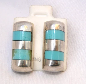TM-198 Mexico 950 Silver Turquoise Post Earrings - Picture 1 of 6