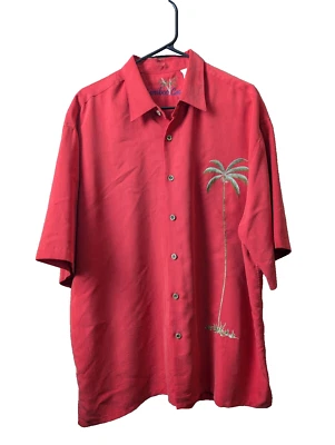 Bamboo Cay Shirt Mens Size XL Embroidery Red Button Up Palm Tree Hawaiian  - Image 1 of 4