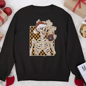 Christmas Halloween Skeleton Jumper - Xmas Festive Spooky Santa Hat Present Gift - Picture 1 of 13
