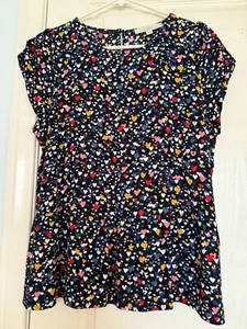 Loft Heart Print Blouse Top Split Sleeves Keyhole Back Size Medium - Picture 1 of 7