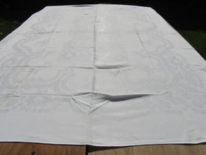 Vintage White Damask Tablecloth 50" x 64" Damaged TC170 - Picture 1 of 24