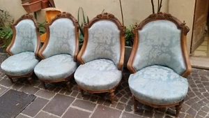 Poltrocine antiquariato rivestite in raso 4 pezzi - Foto 1 di 6