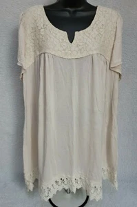 One World Womens Shirt Top Blouse Size 2X Natural Color Floral Lace NEW - Picture 1 of 12