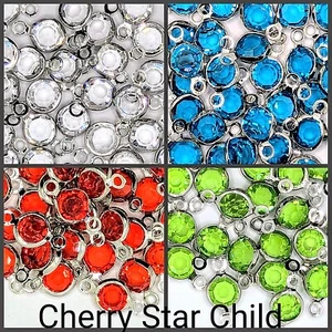 30 x faceted glass crystal set silver pl connectors connector blue red green T - Foto 1 di 13