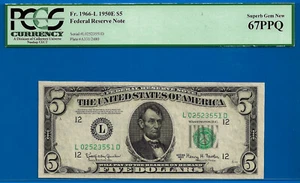 1950E $5 Federal Reserve Note PCGS 67PPQ 2nd Finest LD Block - Picture 1 of 2