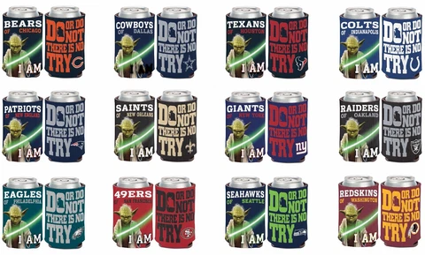 NFL Assorted Teams Wincraft Star Wars Yoda 12 oz. Neoprene Can Cooler NEW! Cover