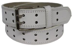 Mens Womens Belt New Unisex Solid Double 2-Row Holes Plain Leather Silver Buckle