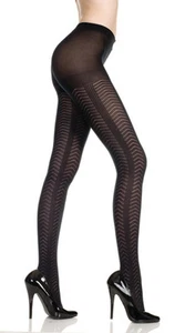 BLACK TIGHTS OPAQUE PATTERNED QUALITY HERRINGBONE NEW MUSIC LEGS 7038 FAST POST - Foto 1 di 1