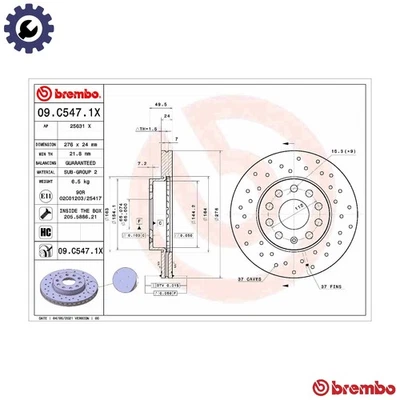 2x BRAKE DISC 09.C547.1X FOR SKODA OCTAVIA/III/Combi VW GOLF/VAN/VII/Van  SEAT - Image 1 of 4