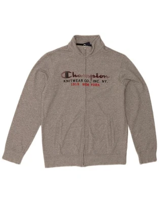 CHAMPION Boys Graphic Zip Neck Jumper Sweater 13-14 Years XL Grey Flecked CA06 - Image 1 of 3