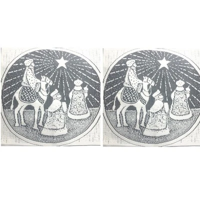 Panel de almohada de encaje 2 Navidad vacaciones decoración marfil 13x13 tres sabios vintage Foto 1 de 4