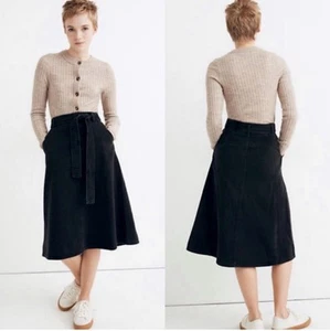 Rigid Denim Tie-Waist Midi Skirt in Shrader Wash Size 26 - Picture 1 of 8