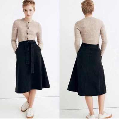 Жесткий джинсовой ткани галстук талии Midi юбка в Shrader стирка размер 26 ретро - Изображение 1 из 4